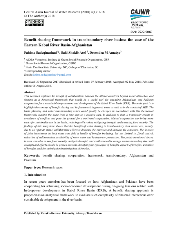 (PDF) Benefit-sharing framework in transboundary river basins: the case ...