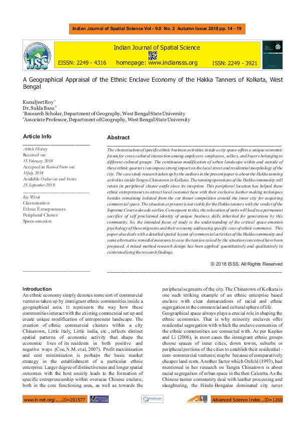 (PDF) A Geographical Appraisal of the Ethnic Enclave Economy of the Hakka Chinese community in