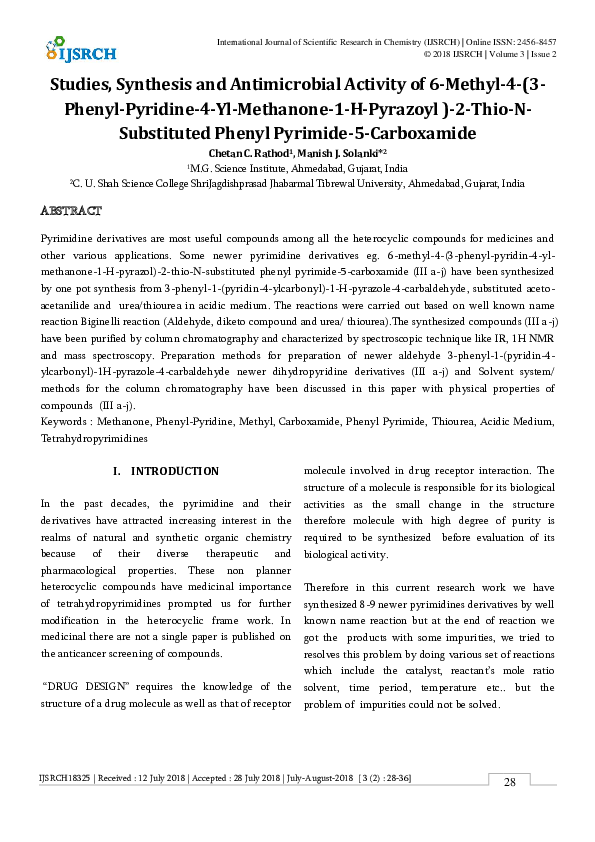 (PDF) Studies, Synthesis and Antimicrobial Activity of 6-Methyl-4-(3 ...