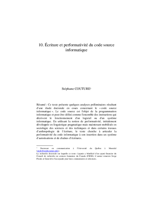 (PDF) Écriture et performativité du code source informatique