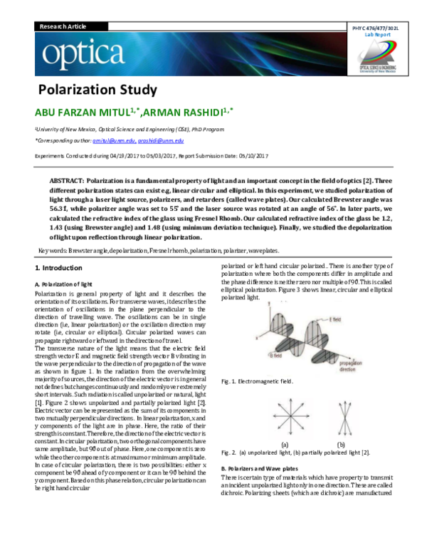 (PDF) Polarization Study Abu Mitul, Ph.D. Academia.edu