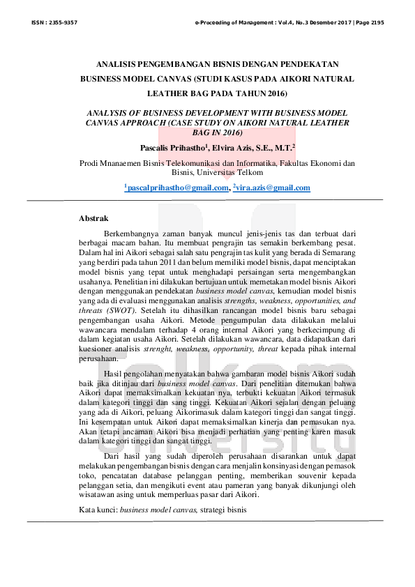 (PDF) ANALISIS PENGEMBANGAN BISNIS DENGAN PENDEKATAN BUSINESS MODEL