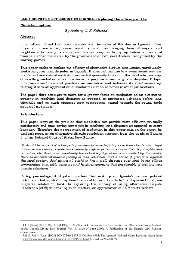 (DOC) LAND DISPUTE SETTLEMENT IN UGANDA Exploring the efficacy of the