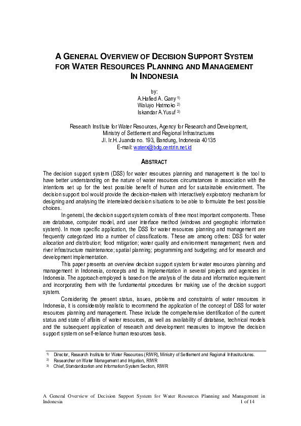 (PDF) A General Overview of Decision Support System for Water Resources ...