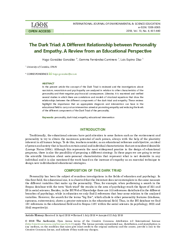 (PDF) The Dark Triad: A Different Relationship between Personality and ...
