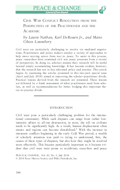 (PDF) CIVIL WAR CONFLICT RESOLUTION FROM THE PERSPECTIVES OF THE ...