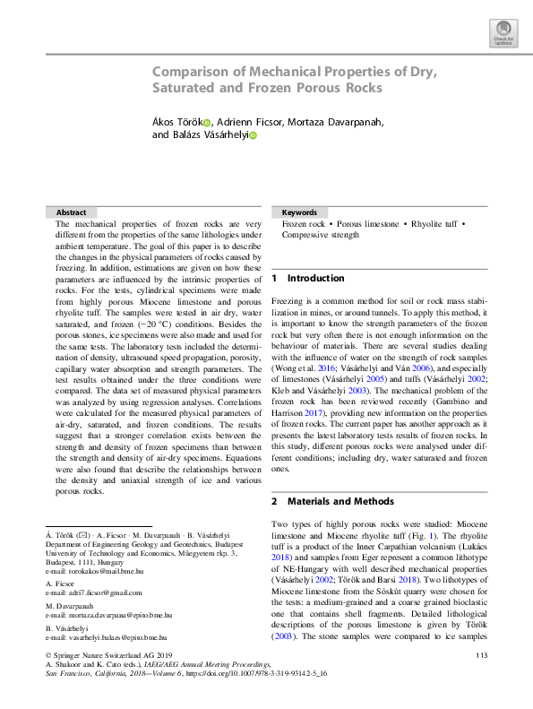 (PDF) Comparison of Mechanical Properties of Dry, Saturated and Frozen ...