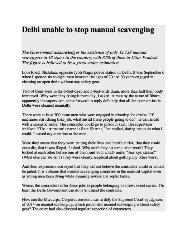 Indian parliament abolished manual scavenging in which year picture