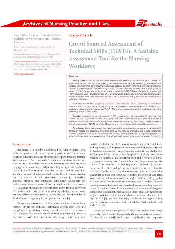 (PDF) Crowd Sourced Assessment of Technical Skills (CSATS): A Scalable ...