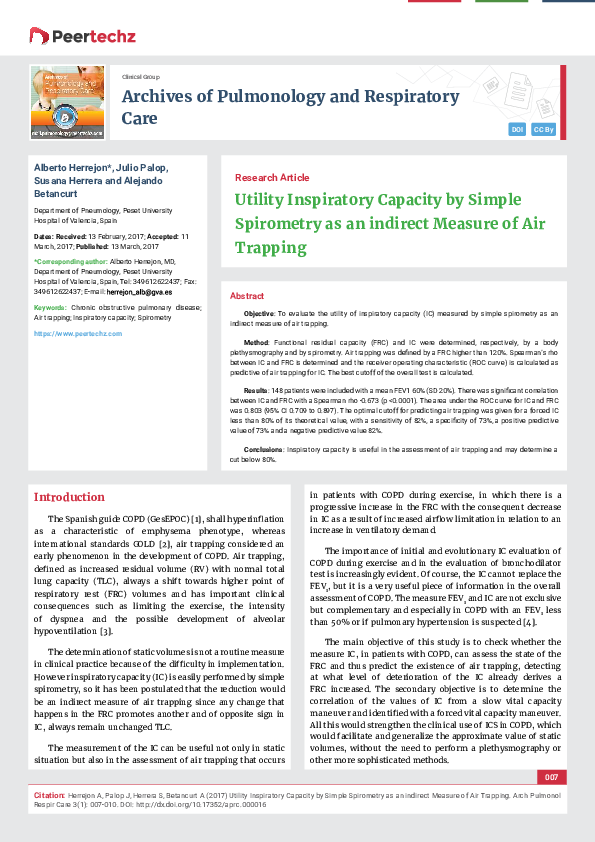 (PDF) Utility Inspiratory Capacity by Simple Spirometry as an indirect