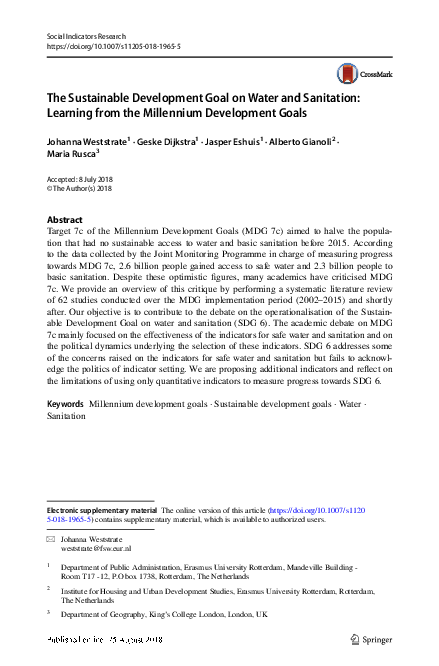 (PDF) The Sustainable Development Goal on Water and Sanitation ...