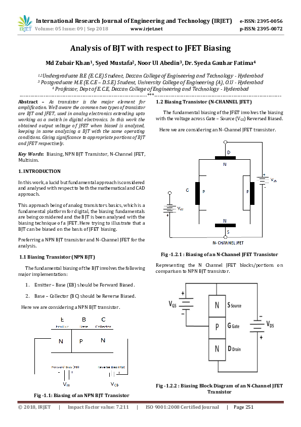 (PDF) IRJET- Analysis of BJT with respect to JFET Biasing
