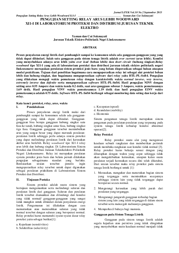 (PDF) PENGUJIAN SETTING RELAY ARUS LEBIH WOODWARD XI1I DI LABORATORIUM