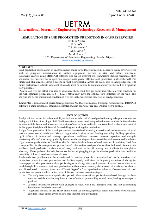 (PDF) SIMULATION OF SAND PRODUCTION PREDICTION IN GAS RESERVOIRS