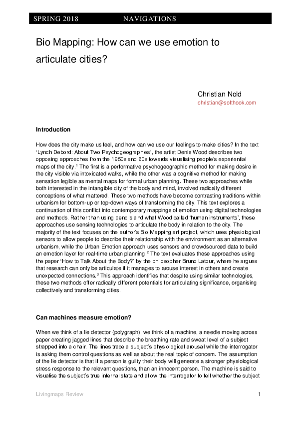 (PDF) Bio Mapping: How can we use emotion to articulate cities