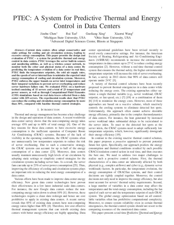 (PDF) PTEC: A System for Predictive Thermal and Energy Control in Data ...