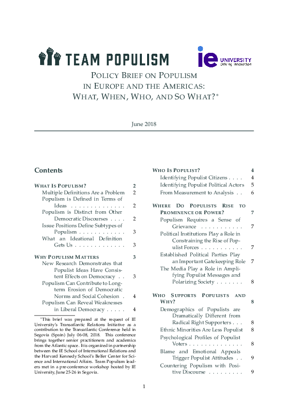 (PDF) POLICY BRIEF ON POPULISM IN EUROPE AND THE AMERICAS: WHAT, WHEN ...