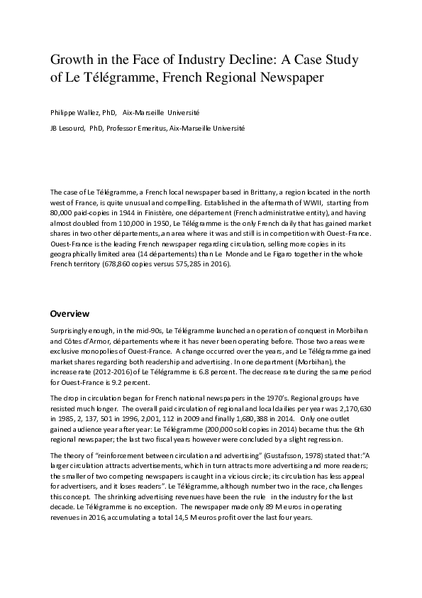 (PDF) Growth in the Face of Industry Decline A Case Study of Le Télégramme, French Regional