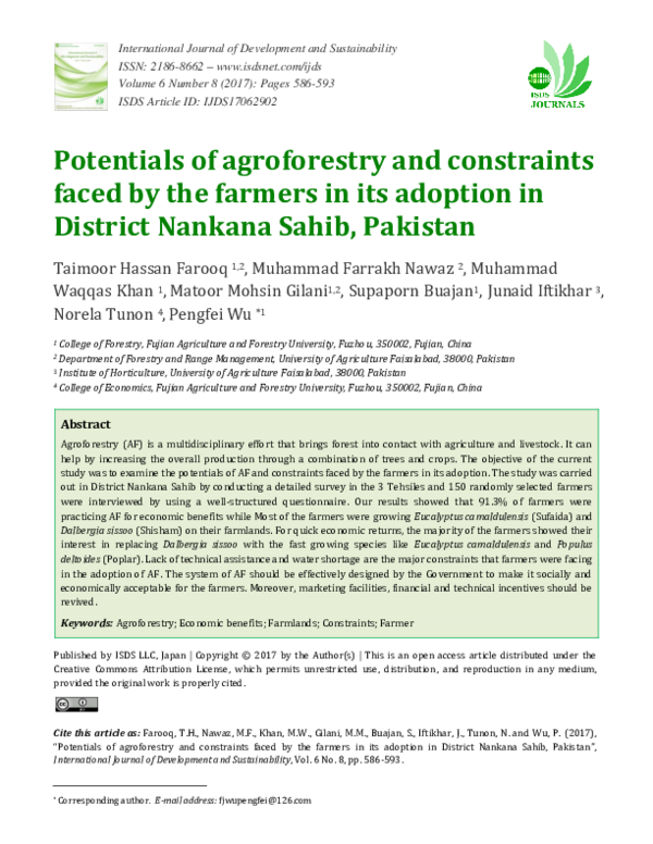 (PDF) Potentials of agroforestry and constraints faced by the farmers ...