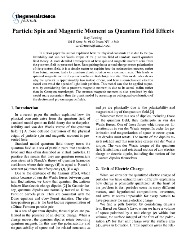 (PDF) Particle Spin and Moment as Quantum Field Effects Ray