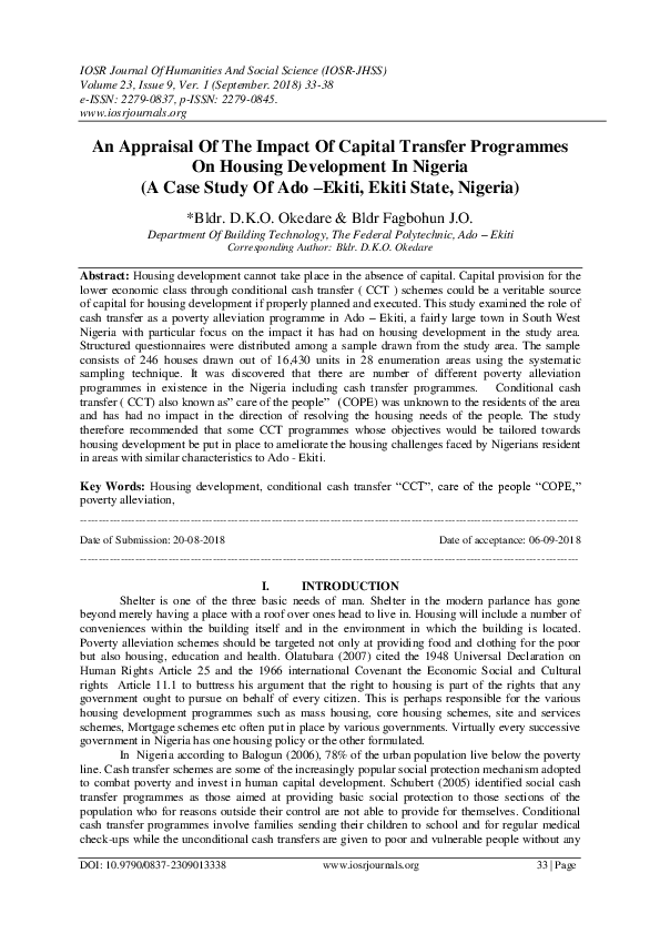 (PDF) An Appraisal Of The Impact Of Capital Transfer Programmes On ...
