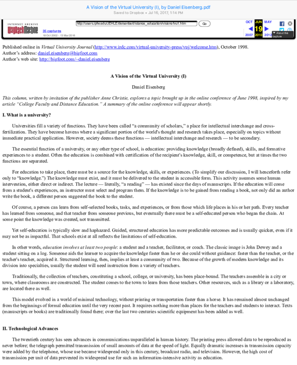 (PDF) A Vision of the Virtual University (i)