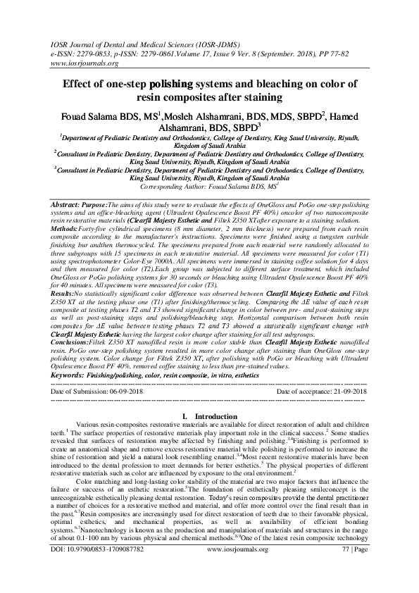 (PDF) Effect of one-step polishing systems and bleaching on color of ...