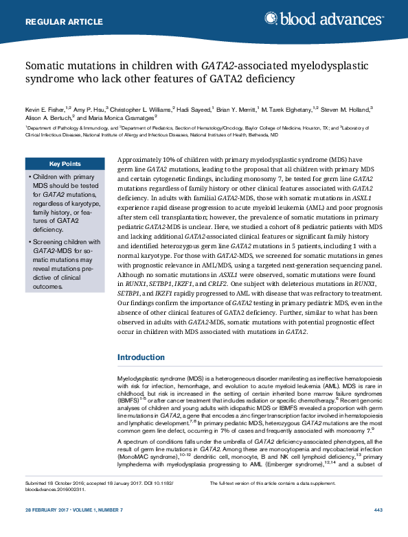 (PDF) Somatic mutations in children with GATA2-associated ...
