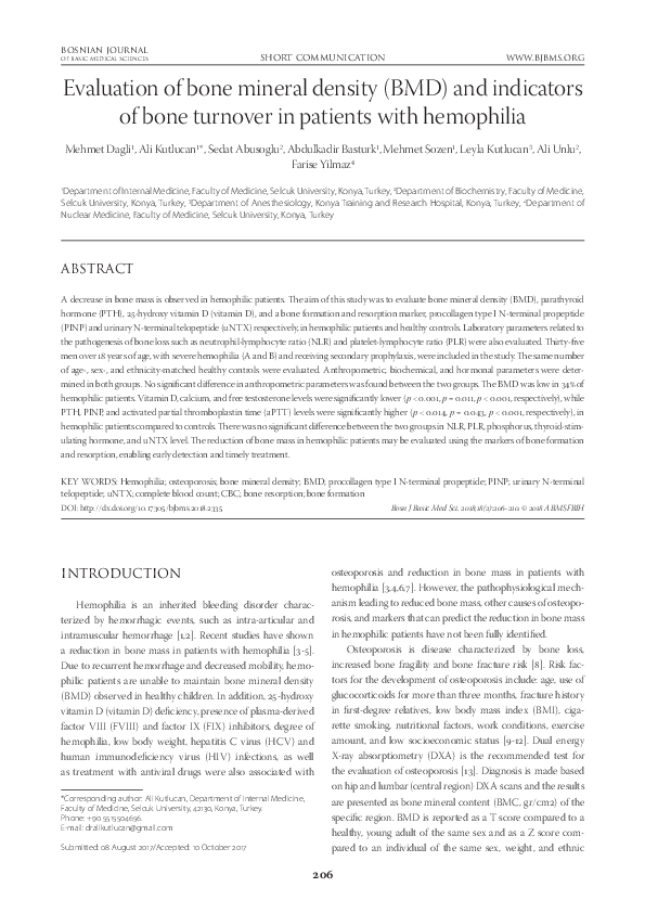(PDF) Evaluation of bone mineral density BMD and indicators of bone ...