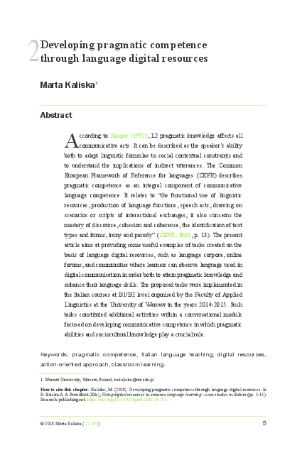 (PDF) Developing pragmatic competence through language digital resources