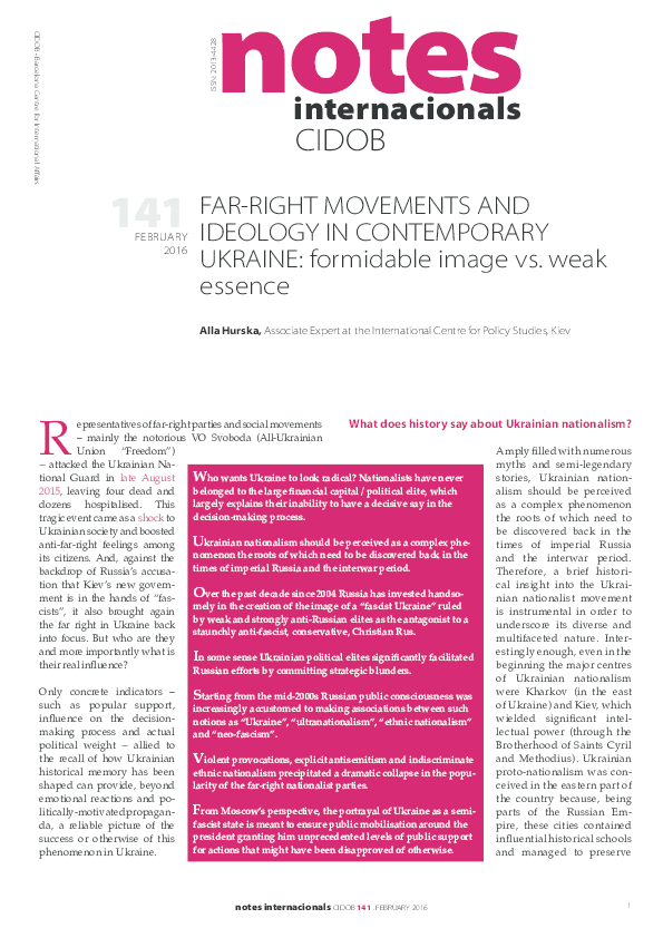 FAR-RIGHT MOVEMENTS AND IDEOLOGY IN CONTEMPORARY UKRAINE: formidable image vs. weak essence