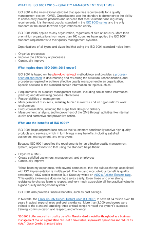 (DOC) WHAT IS ISO 9001:2015 – QUALITY MANAGEMENT SYSTEMS
