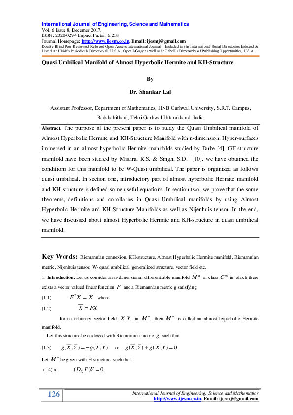 (PDF) Quasi Umbilical Manifold of Almost Hyperbolic Hermite and KH ...