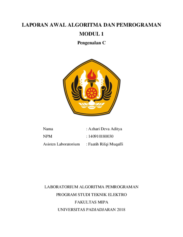 (DOC) LAPORAN AWAL ALGORITMA DAN PEMROGRAMAN MODUL 1 Pengenalan C