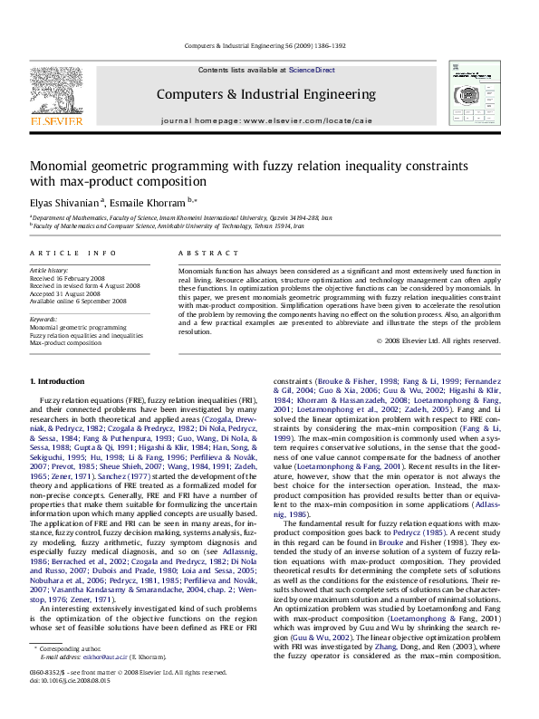 (PDF) Monomial geometric programming with fuzzy relation inequality ...