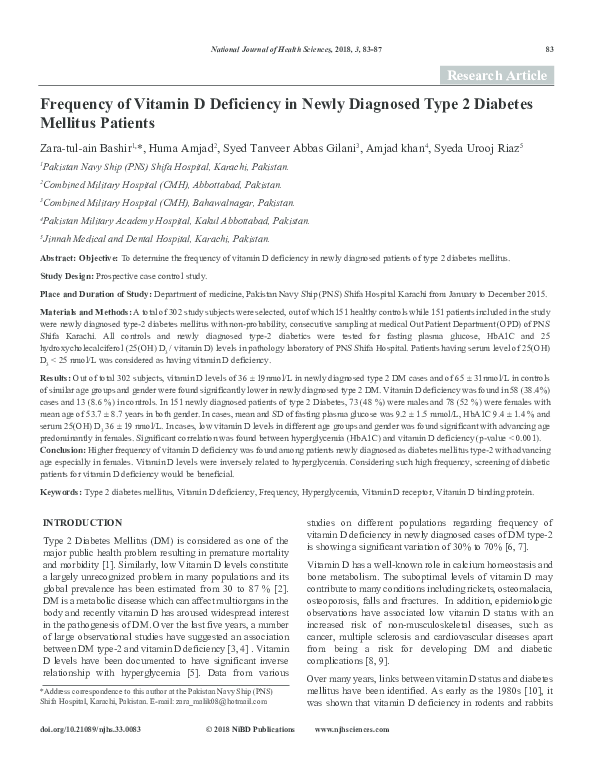 (PDF) Frequency of Vitamin D Deficiency in Newly Diagnosed Type 2 ...