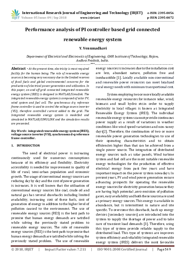 (PDF) IRJET- Performance analysis of PI controller based grid connected ...