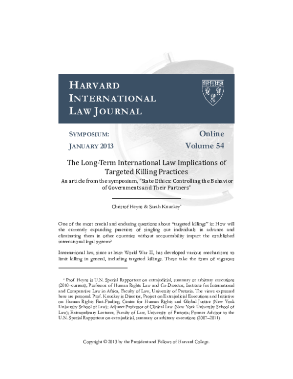 (PDF) The Long-Term International Law Implications of Targeted Killing ...