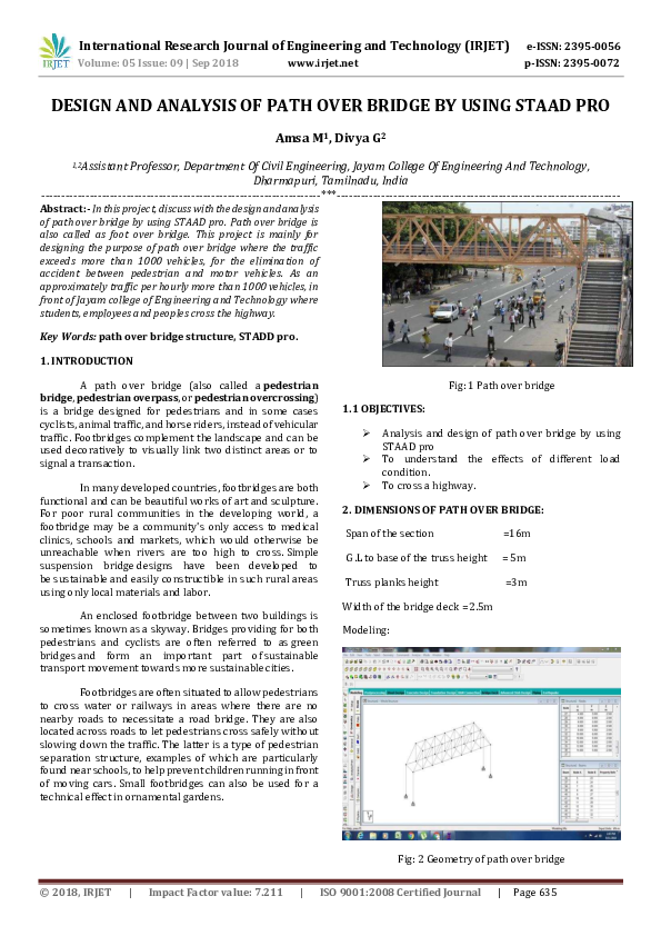 (PDF) IRJET- DESIGN AND ANALYSIS OF PATH OVER BRIDGE BY USING STAAD PRO