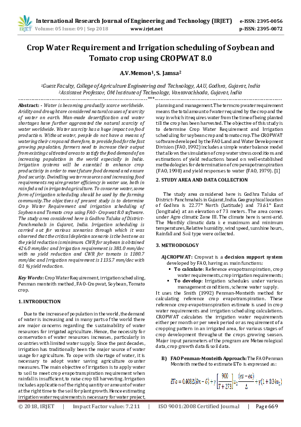 (PDF) IRJET Crop Water Requirement and Irrigation scheduling of