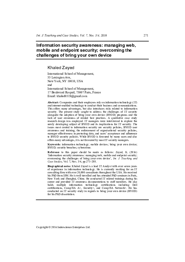 (PDF) Information security awareness managing web, mobile and endpoint