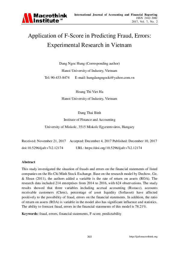 (PDF) Application of F-Score in Predicting Fraud, Errors Experimental ...