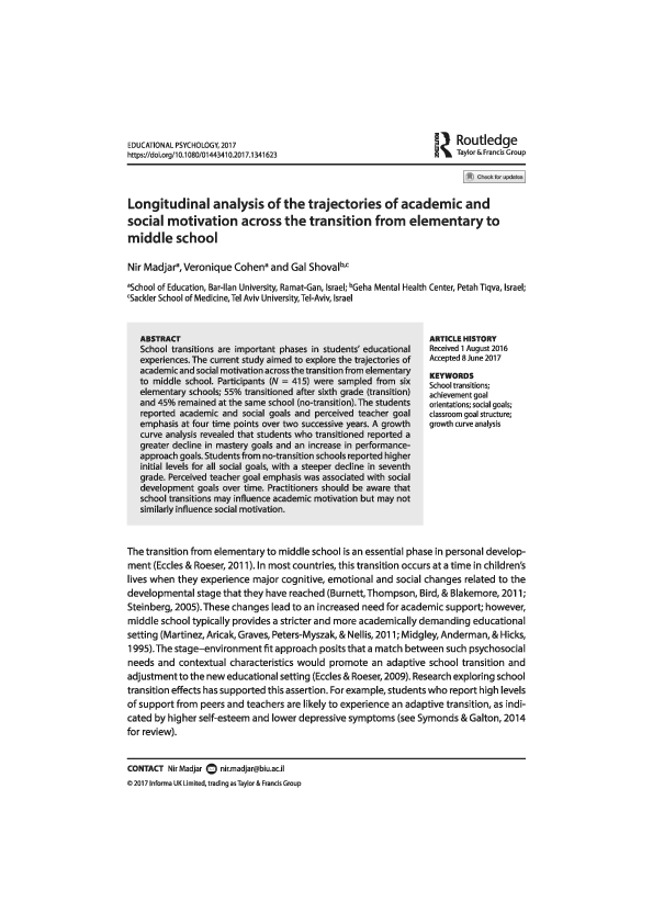 (PDF) Longitudinal analysis of the trajectories of academic and social ...
