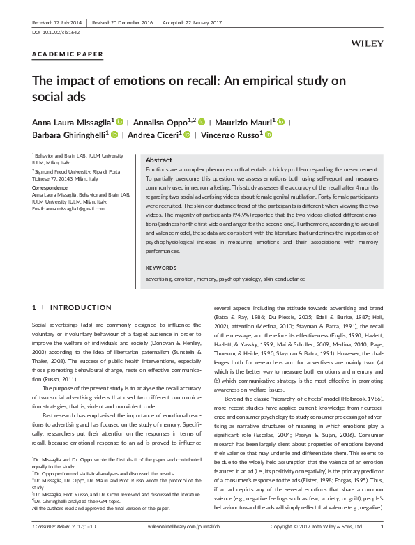 (PDF) The impact of emotions on recall An empirical study on social ...