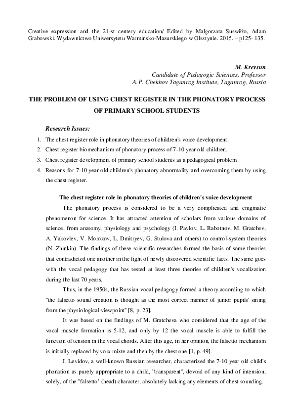 (PDF) THE PROBLEM OF USING CHEST REGISTER IN THE PHONATORY PROCESS OF