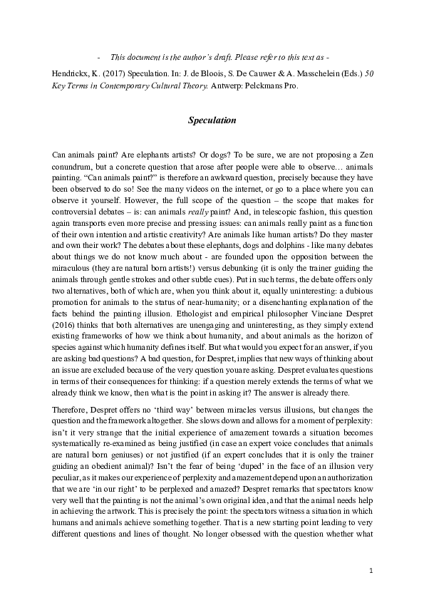 (PDF) Speculation Kim Hendrickx Academia.edu
