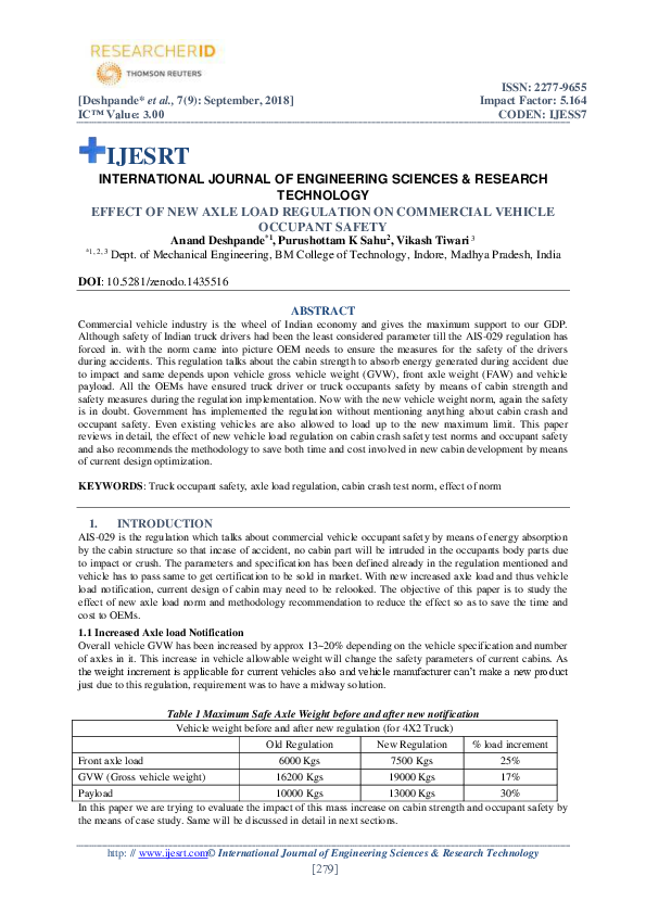 (PDF) EFFECT OF NEW AXLE LOAD REGULATION ON COMMERCIAL VEHICLE OCCUPANT