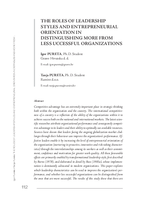 (PDF) The Role of Leadership Styles and Entrepreneurial Orientation in ...