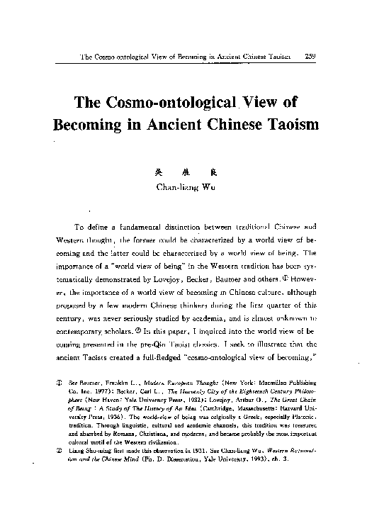 (PDF) The Cosmo ontological View of Becoming in Ancient Chinese Taoism