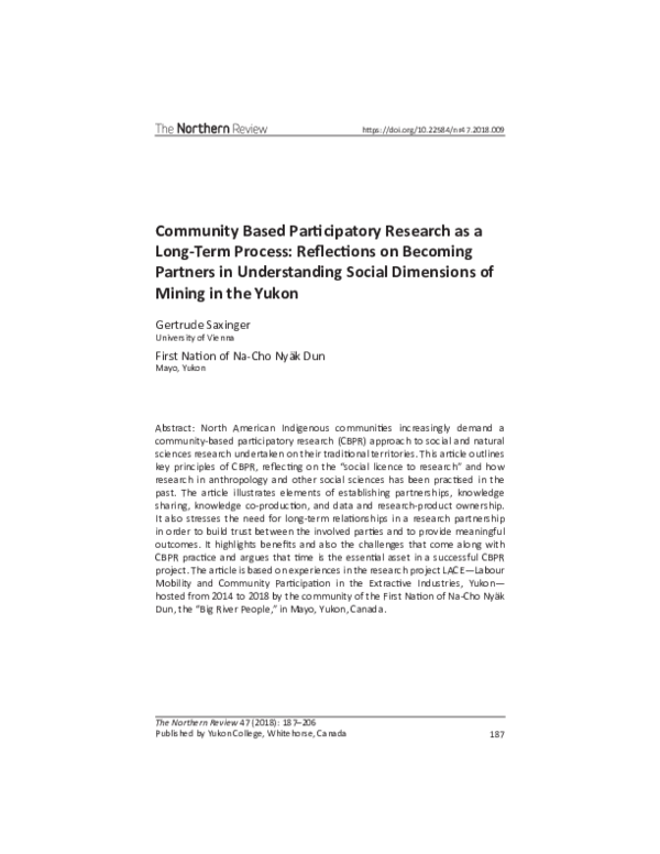 (PDF) Community Based Participatory Research as a Long-Term Process ...